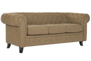 Canapea Chesterfield 3 locuri din piele ecologică maro deschis, cu nasturi pe bază și picioare curbate din lemn, 76 x 196 x 81 cm, „Sir” - Img 2