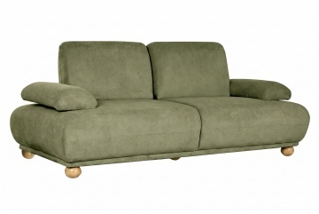 Canapea extensibilă 3 locuri din stofă verde, cu spătar și brațe rabatabile, aspect retro, 95 x 245 x 125 cm, „Hyères” - Img 3
