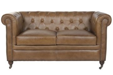 Canapea vintage 2 locuri din piele naturală, „Chesterfield"
