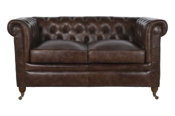 Canapea vintage 2 locuri din piele naturală maro închis, „Chesterfield" - Img 8