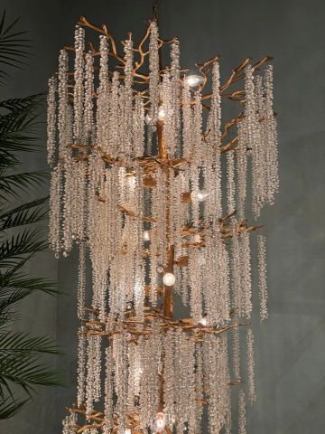 Candelabru din metal, auriu, șiruri de cristale din sticlă, 200 x 60 cm, „Cascade” - Img 3