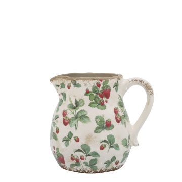 Carafă din ceramică crem cu model căpșuni, "Fraises"