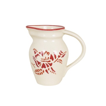 Carafă mică din ceramică artizanală, natur, cu motive florale pictate manual roșu și bordură decorativă, 12,5 cm, 0,3 l, „Marion"