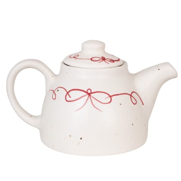Ceainic decorativ vintage din ceramică, alb cu detalii albastre „Viola Bow”