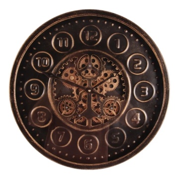 Ceas de perete din metal și sticlă, negru, rotund, cu roți dințate mobile la vedere, finisaj antichizat, 7 x 46 cm, „Stamford”