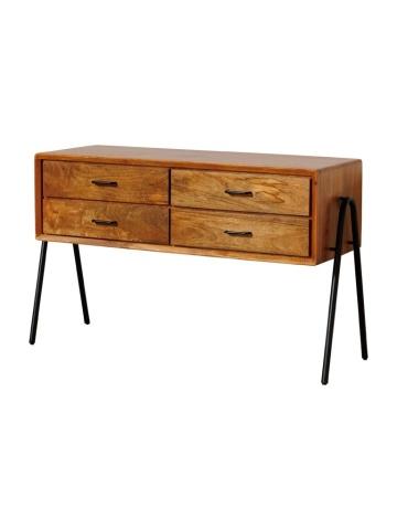 Comodă cu sertare retro din lemn de mango, maro, cu 4 sertare și picioare din metal negru, 80 x 132 x 48 cm, „Chapman”