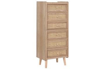 Comoda natur din lemn de paulownia si rattan, 40X30X104 cm - Img 2