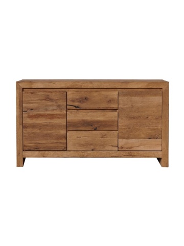 Comoda natur, din lemn de stejar, cu 3 sertare si 2 usi, aspect rustic, Newhill - Img 1