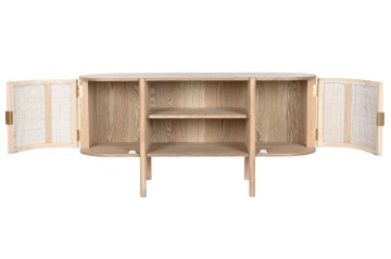 Comodă TV living din lemn de hevea, natur, cu 2 uși din ratan împletit și nișă deschisă cu raft, 60 x 120 x 43,5 cm, „Rustic Elegance” - Img 4
