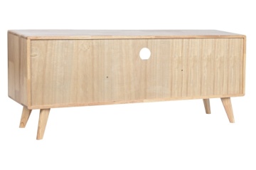 Comodă TV living din lemn de hevea, natur, cu 4 sertare din ratan împletit, 2 nișe și picioare înclinate, 48 x 120 x 30 cm, „Natqi” - Img 3