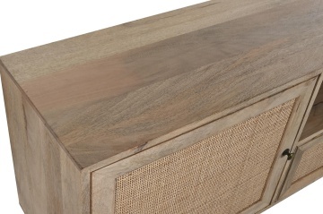 Comodă TV living din lemn de mango, natur, cu 2 uși din ratan împletit, 1 sertar și nișă deschisă, 64 x 180 x 40 cm, „Pornic” - Img 3