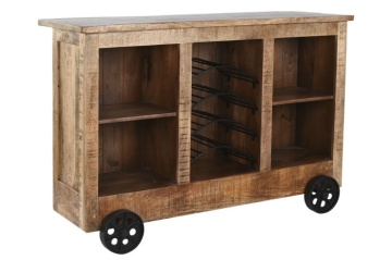 Consola de bar, din lemn de mango, cu roti, Wagon - Img 2