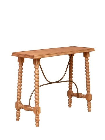 Consolă din lemn de acacia, cu picioare sculptate în spirală și traversă din metal artizanal, natur, finisaj satinat, 103×36×78 cm, „Miracolo" - Img 1