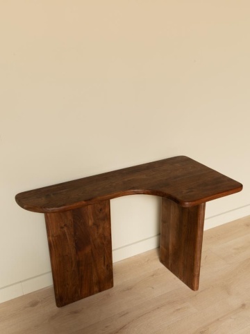 Consolă din lemn de acacia, formă asimetrică, maro antichizat, finisaj lucios, 118×59×75 cm, „Finoma" - Img 5