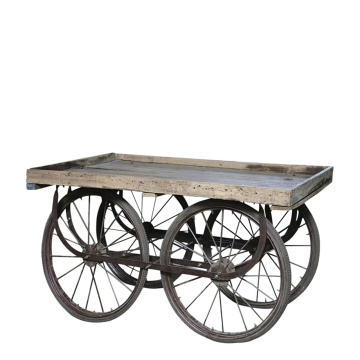 Consola din lemn reciclat de mango , cu 4 roti, aspect rustic industrial - Img 1