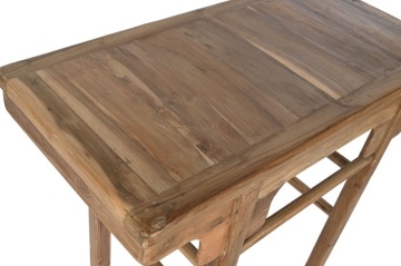 Consolă hol farmhouse din lemn de tec reciclat, natur, cu console decupate sub blat și traverse rotunde, 83 x 100 x 50 cm, „Avana Small” - Img 3