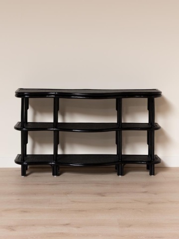 Consolă hol în stil etnic, din ratan, negru, cu 2 rafturi și blat ondulat, 76,5 x 136 x 41 cm, „Pigmento” - Img 3