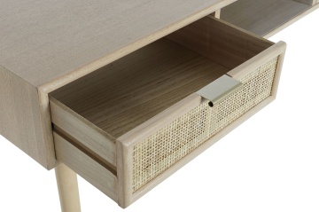 Consolă hol în stil japandi, din lemn de paulownia, natur, cu 2 sertare cu ratan împletit, nișă deschisă și mânere aurii, 78 x 120 x 42,5 cm, „Sully” - Img 7