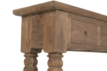 Consolă hol rustică din lemn reciclat, maro, cu 4 sertare, mânere cu inel și picioare balustru cu fațete, 78 x 200 x 45 cm, „Avranches” - Img 6