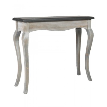 Consolă hol shabby chic din lemn de pin, gri, cu blat negru, picioare curbate și ramă ondulată, finisaj antichizat, 79 x 90 x 30 cm, „New York” - Img 2