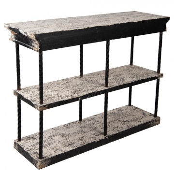 Consolă hol vintage din lemn și metal, alb, cu 2 rafturi, ramă neagră și tije metalice răsucite, 90 x 120 x 40 cm, „Margaux” - Img 2