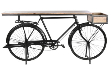 Consolă tip bar din metal și lemn de mango, negru, "Bycicle"