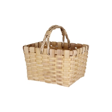 Coș de picnic din lemn natur, împletit manual, cu mânere, 22 × 28 × 18 cm, „Kerstin"