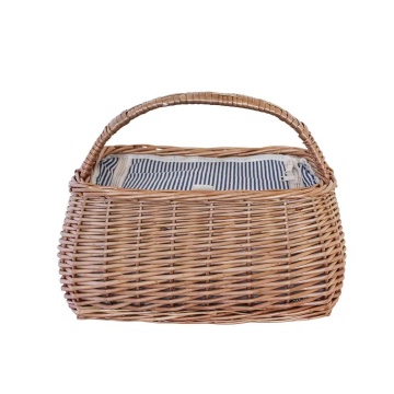 Coș de picnic din răchită naturală, termoizolant, căptușit, 38 x 25 x 27 cm, „Molly Blue"
