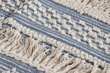 Covor din bumbac țesut manual, albastru și alb, 160 x 230 cm, 1600 gr, „Cotton Carpet Blue" - Img 4