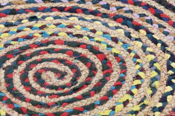 Covor rotund din bumbac și iută împletit manual, multicolor, Ø 200 cm, 2100 GSM, „Cotton Jute Carpet Multicolored" - Img 4