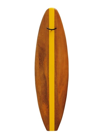 Cuier de perete din lemn de mango și fier, natur și galben, în formă de placă de surf, cu cârlig dublu, 147 x 40 x 8 cm, „Yellow Surf”