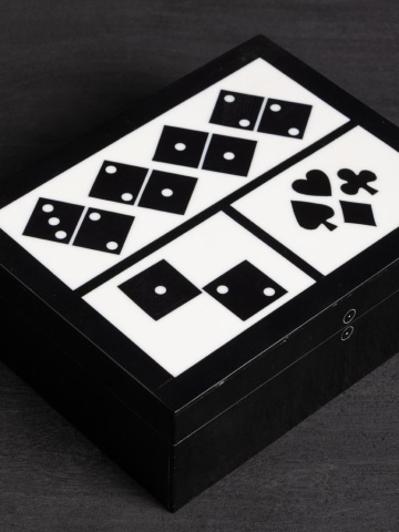 Cutie cu zaruri, carti de joc si domino, din rasina, Game box - Img 5