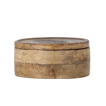 Cutie decorativă cu capac din lemn de mango, cu model gravat, natur, 19,5x9,5 cm, „Moya" - Img 2
