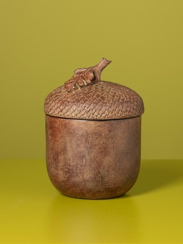 Cutie decorativă din rășină, maro, în formă de ghindă, capac cu frunză de stejar, finisaj antichizat, 18,5 x 13,5 cm, „Sous-Bois” - Img 3