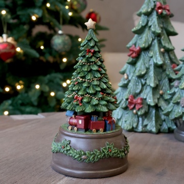 Decorațiune cutie muzicală, din acril, pictată manual, cu brad de Crăciun rotativ și melodie Jingle Bells, 10x19 cm, „Noël" - Img 2