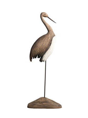 Decorațiune pasăre din lemn de paulownia pe suport din metal, H63 cm, "Wadin"