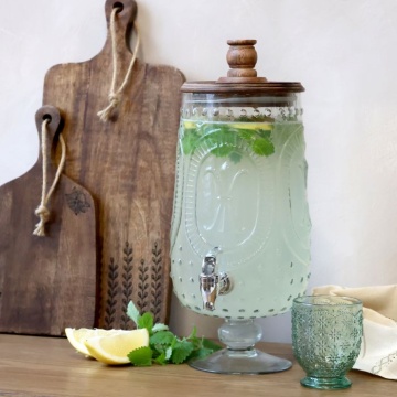 Dozator pentru băuturi din sticlă cu capac din lemn de mango, 5 L, H39,5 cm - Img 2