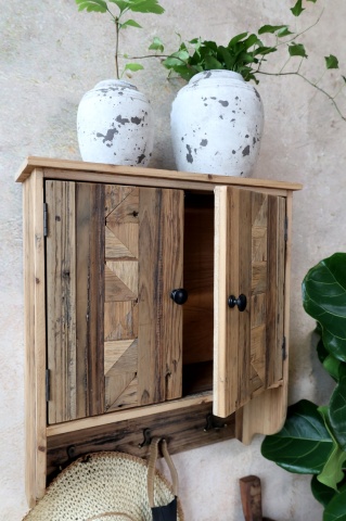 Dulap de perete, din lemn reciclat, cu 2 usi 3 agatatori, aspect rustic - Img 3