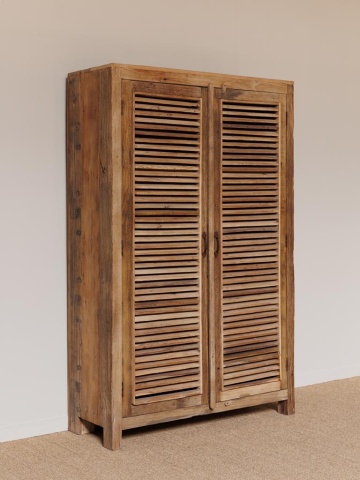 Dulap din lemn de acacia, cu 2 usi si suport de umerase, aspect vintage, Oriel - Img 3