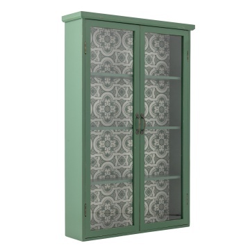 Dulap din lemn masiv verde cu uși vitrate și model floral interior, 81×18×122 cm, „Hazem" - Img 3