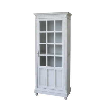 Dulap vitrină vintage cu 1 ușă pentru living, finisaj natur, din lemn de pin, MDF și sticlă – Ardelia