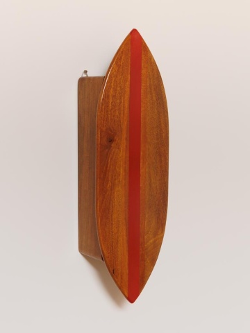 Dulăpior de perete din lemn de mango, natur cu dungă roșie, cu 1 ușă în formă de placă de surf și 3 rafturi, 78 x 25 x 15 cm, „Surf” - Img 3