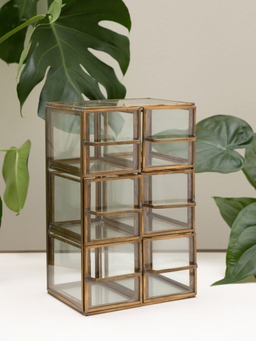 Dulăpior din sticlă și metal, auriu, organizator cu 6 compartimente glisante cu rame aurii și bare de prindere, 28 x 18,5 x 14 cm, „Tiny” - Img 2