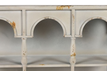 Etajeră de perete din metal, alb, trei arcade și 2 rafturi compartimentate, finisaj antichizat, 70 x 60 x 20 cm, „Fontaine” - Img 6