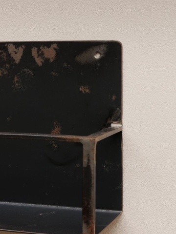 Etajeră de perete vintage din metal, negru, cu 1 raft și bordură din bandă metalică, 20 x 50 x 11 cm, „Ferrum” - Img 4