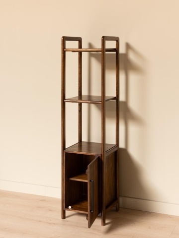 Etajeră din lemn de acacia și metal, cu 3 rafturi și 1 ușă, maro antichizat, finisaj lucios, 40.3×40.5×163 cm, „Sloane" - Img 3