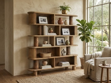 Etajeră din lemn reciclat, maro, aspect rustic, finisaj natural, 191 x 180 x 35 cm, „Suze” - Img 2