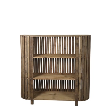 Etajeră din lemn reciclat, natur, cu 3 rafturi și laturi rotunjite din lamele, aspect rustic, 115 x 116 x 37 cm, „Grimaud”