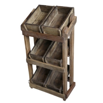 Etajeră din lemn reciclat și metal, natur, cu 3 rafturi și 6 cutii din lemn, aspect rustic, 92 x 43 x 32 cm, „Grimaud”