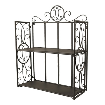 Etajeră metalică de exterior, negru, cu 2 rafturi și laturi cu volute, 53 x 41 x 18 cm, „Rosavelle”